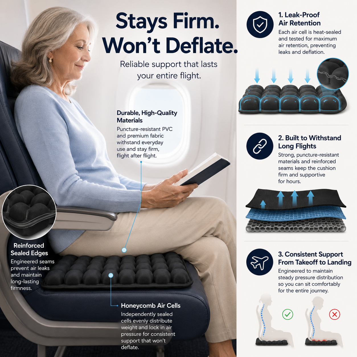 CloudSeat™ Inflatable Travel Cushion for Flights, Cars & Long Sitting